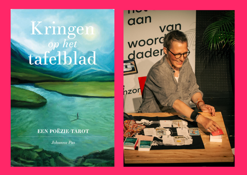 Kringen op het tafelblad Johanna Pas stelt Poëzie-Tarot voor