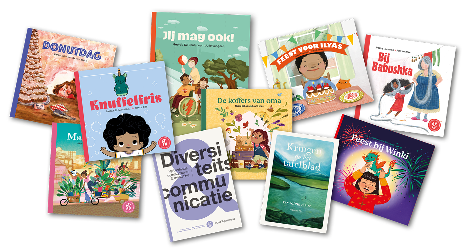 Homepage met enkele kleurrijke Sesam-boeken